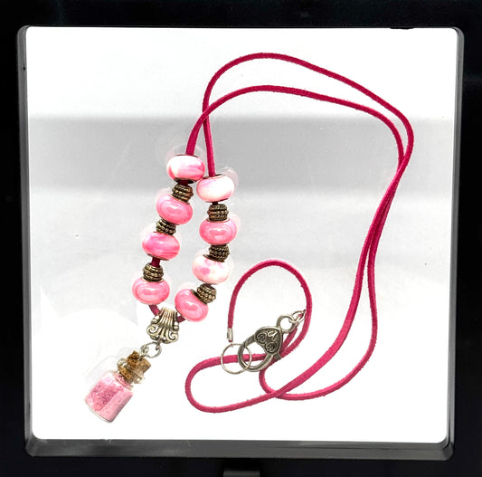 “Sweet but Psychotic” Pink Beaded Necklace | 30” Cord | Handmade Glitter Bottle Pendant Necklace