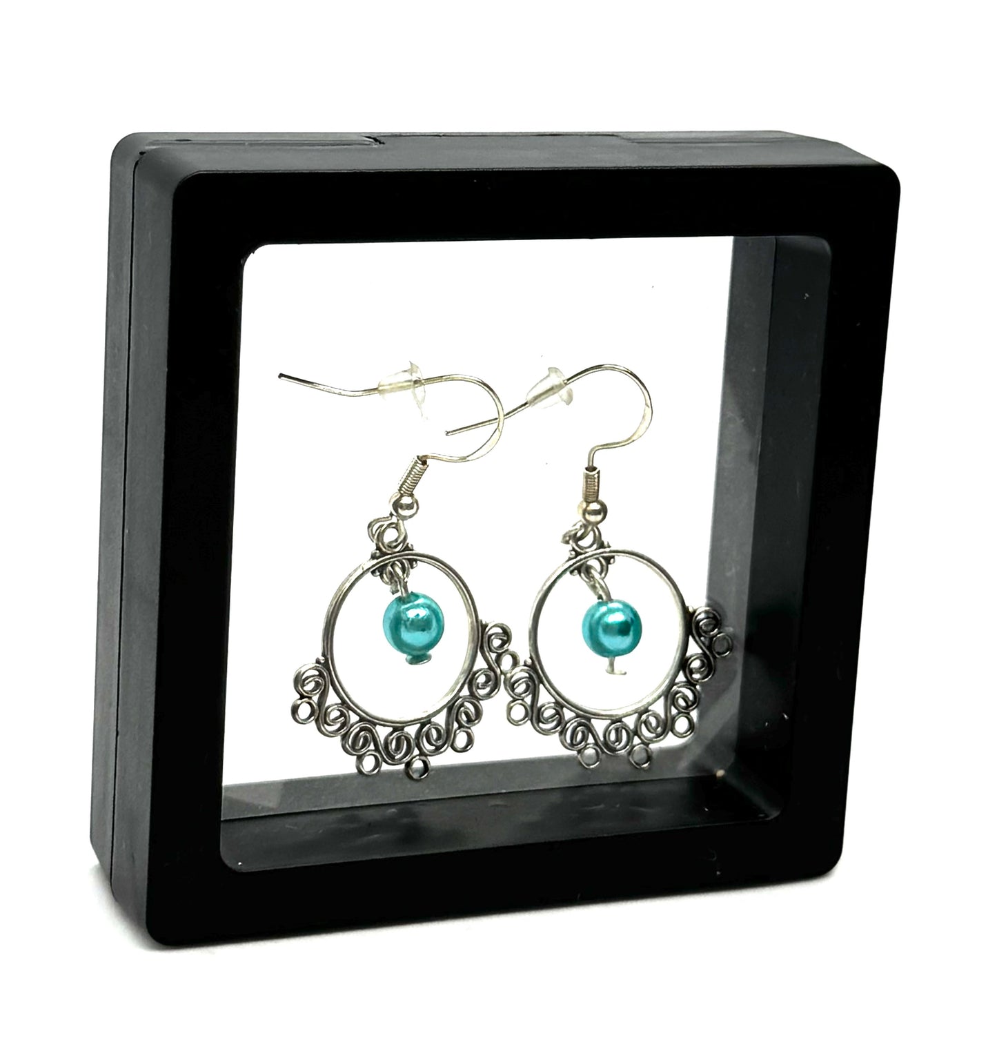 #2 Turquoise Chaos Orbit Earrings – FDSS Handmade Silver Swirl Dangles