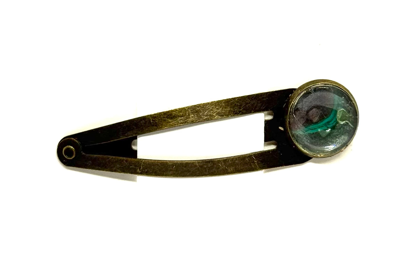 The “Calm on the Outside, Plotting on the Inside” Handmade Snap Hair Clip – Emerald Smoke Edition
