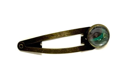 The “Calm on the Outside, Plotting on the Inside” Handmade Snap Hair Clip – Emerald Smoke Edition