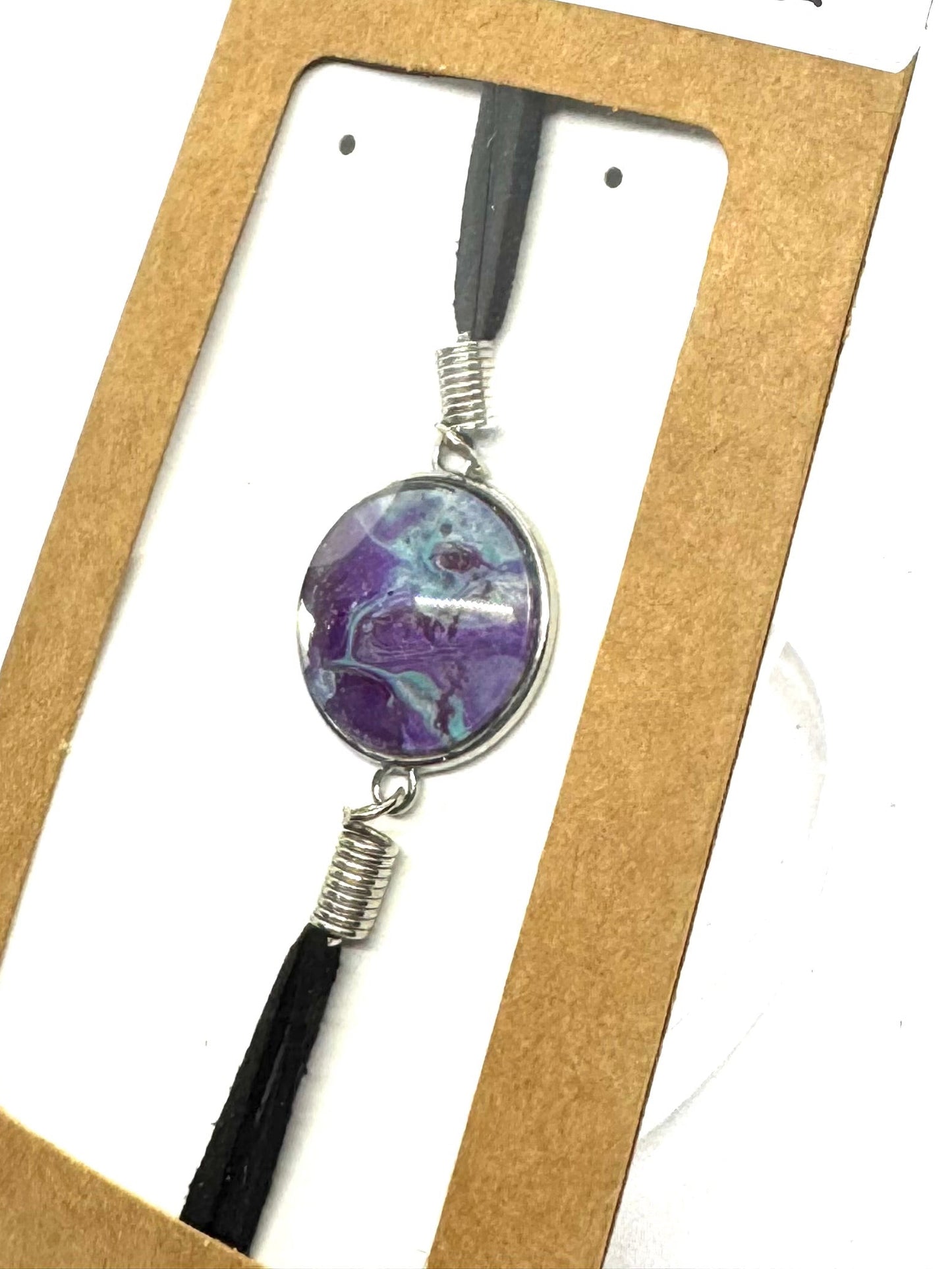 #2 Chaos Meets Cosmic Energy — Handmade Purple Galaxy Glass Dome Bracelet | Dark Aesthetic Leather Cord Statement Jewelry | One-of-a-Kind FDSS