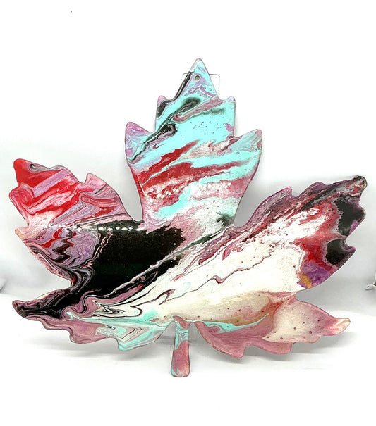 Leaf the Chaos Here | Paint-Poured Maple Leaf Wall Art