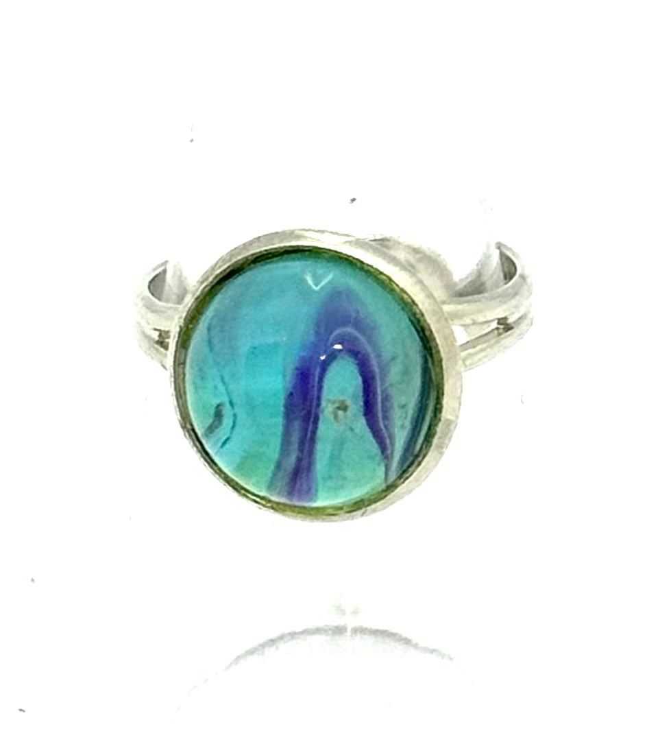 #9 Ocean Rift Glass Dome Ring – Aqua & Indigo Swirl Adjustable Ring