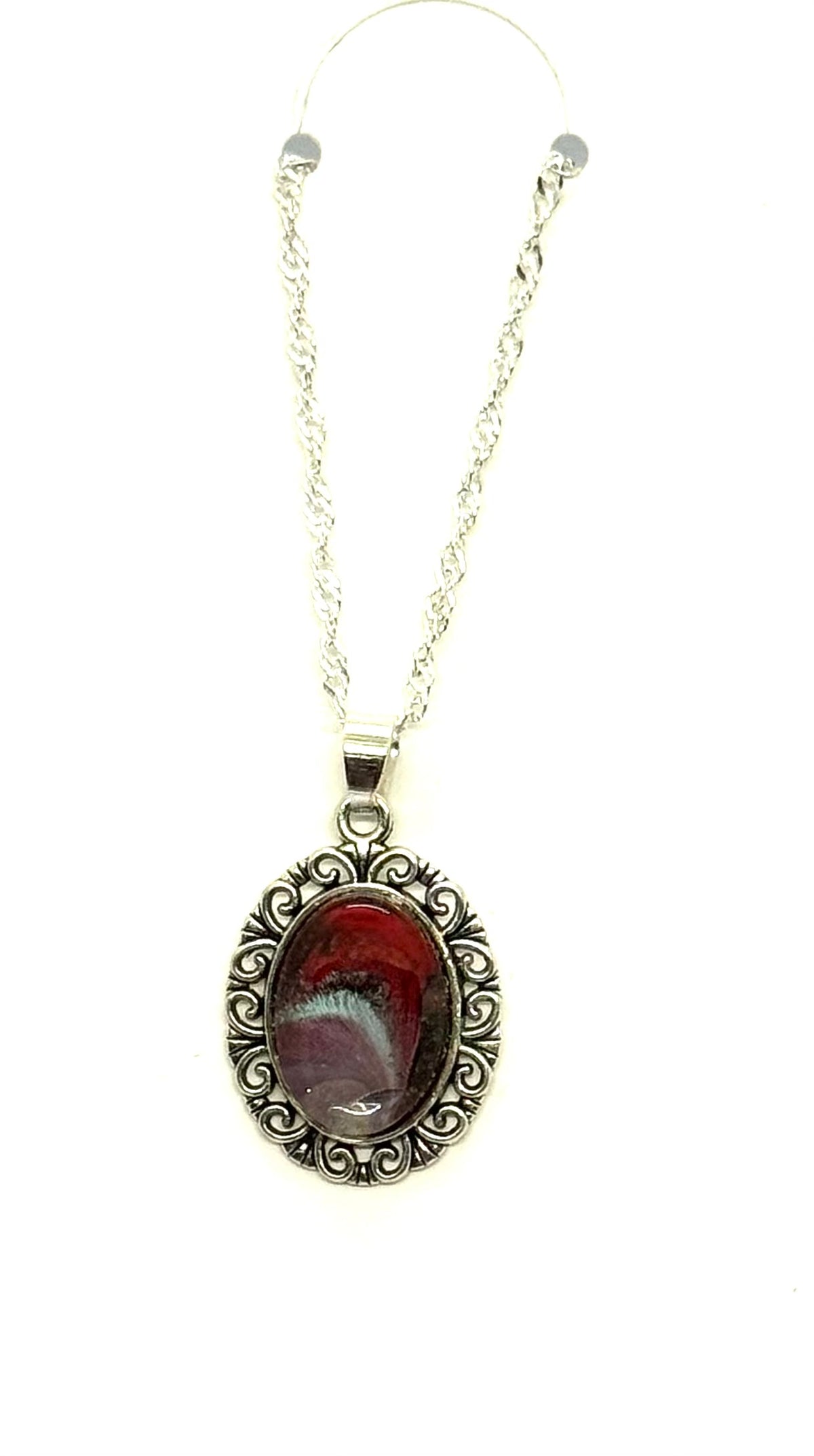 Pretty With Complications Necklace | 20” Sterling Silver Oval Paint Pour Necklace