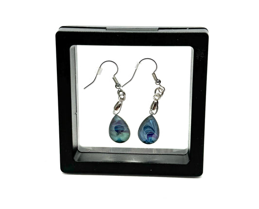 #13 Midnight Ocean Paint Pour Glass Dome Earrings – Handmade Teardrop Dangle Earrings