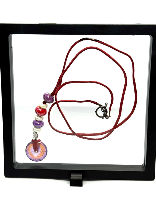 “Calm, Collected, & Slightly Dangerous” Beaded Cord Necklace | 32” | Donut Pendant