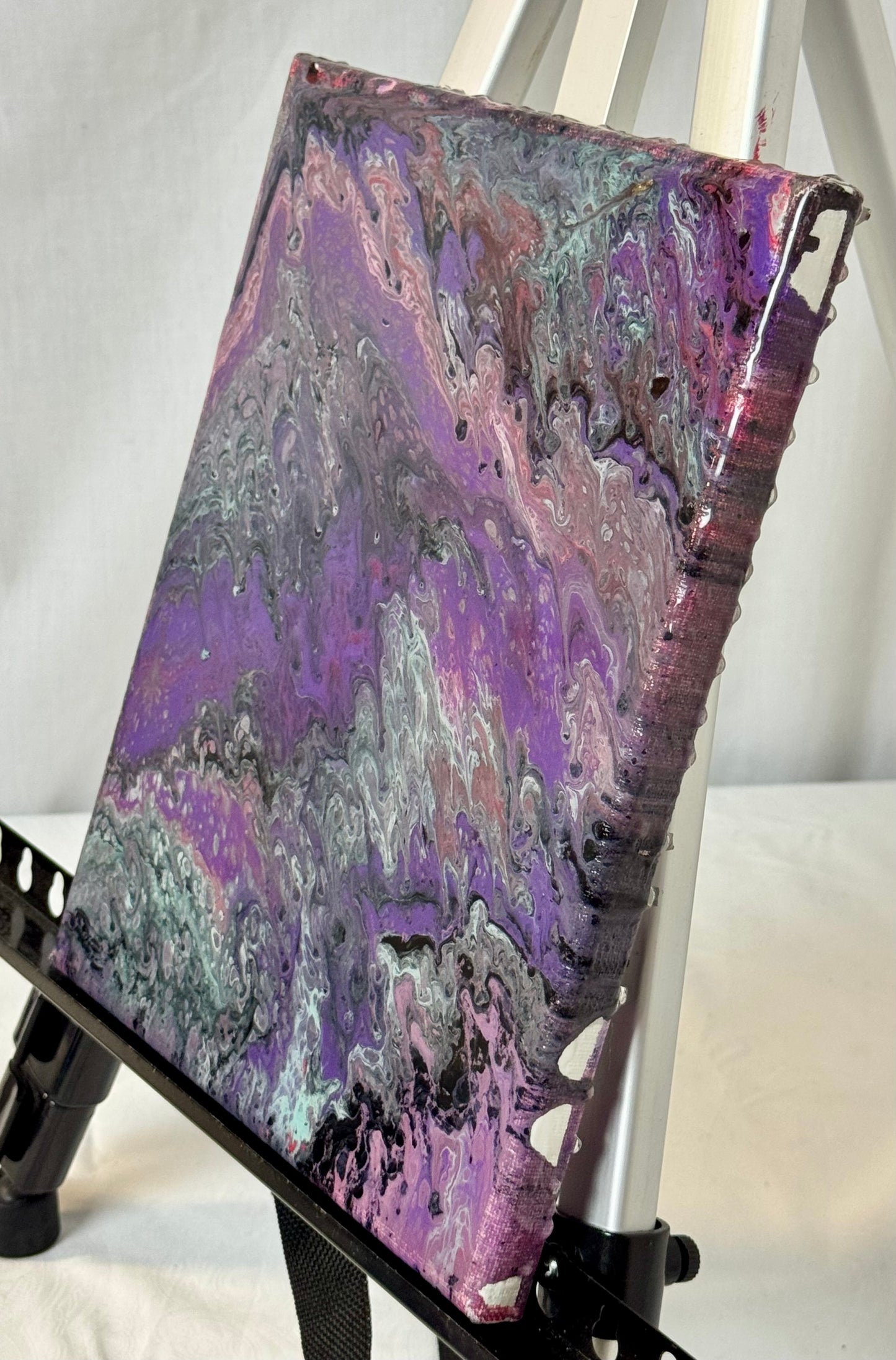 Raspberry Mountain | 8x10 Purple Paint Pour Canvas