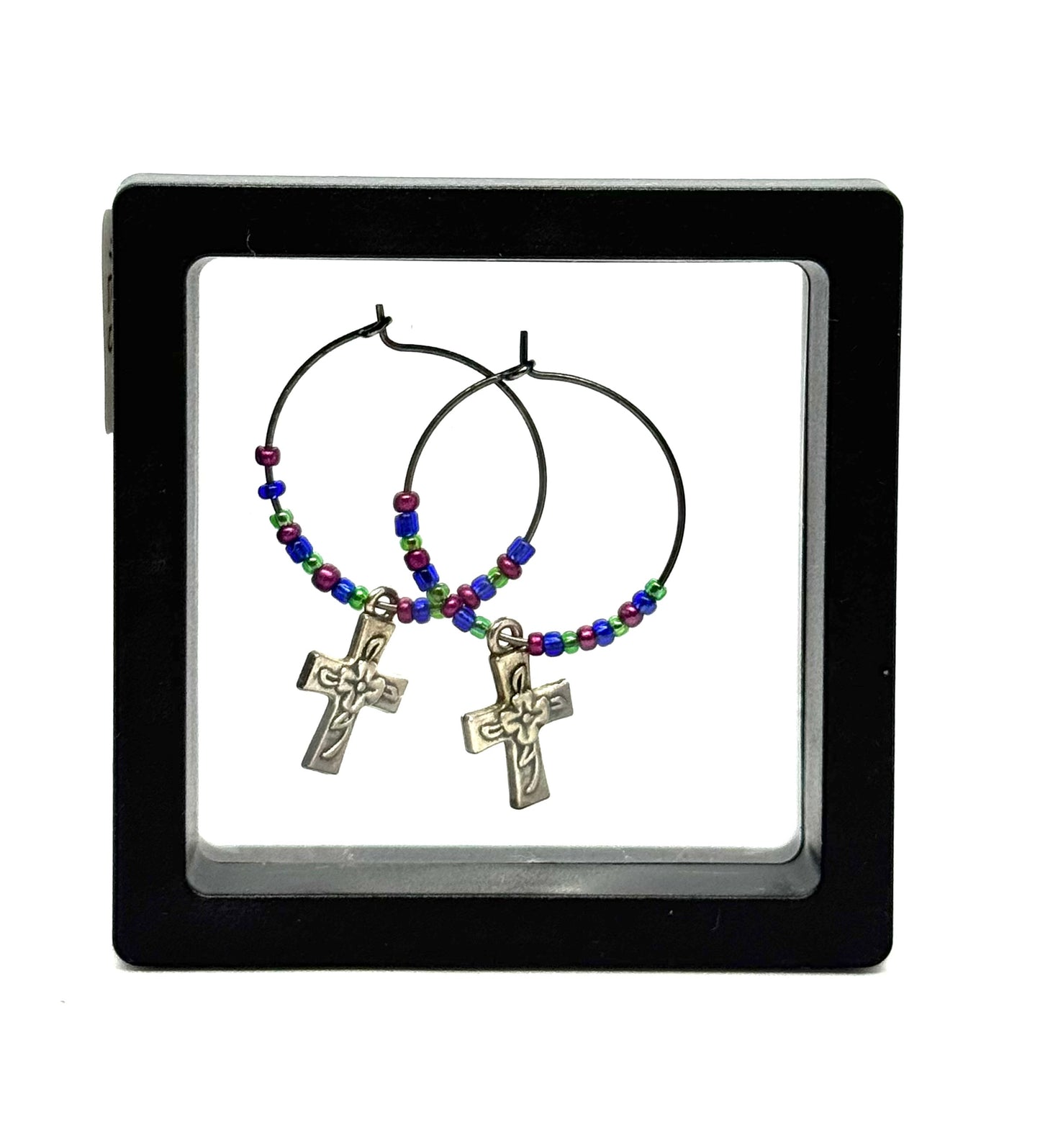 #52 Blessed but Still a Hot Mess Earrings – Cross Hoop Earrings