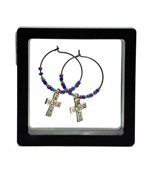 #52 Blessed but Still a Hot Mess Earrings – Cross Hoop Earrings