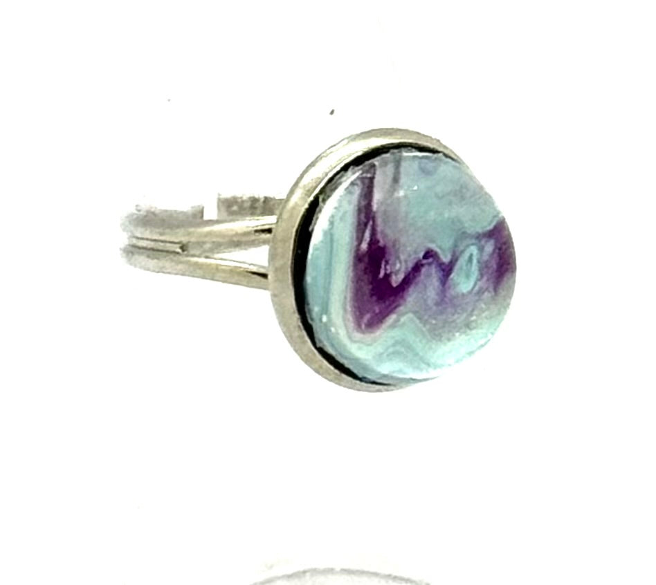 #5 Mint Mirage Glass Dome Ring – Purple & Aqua Swirl Statement Ring