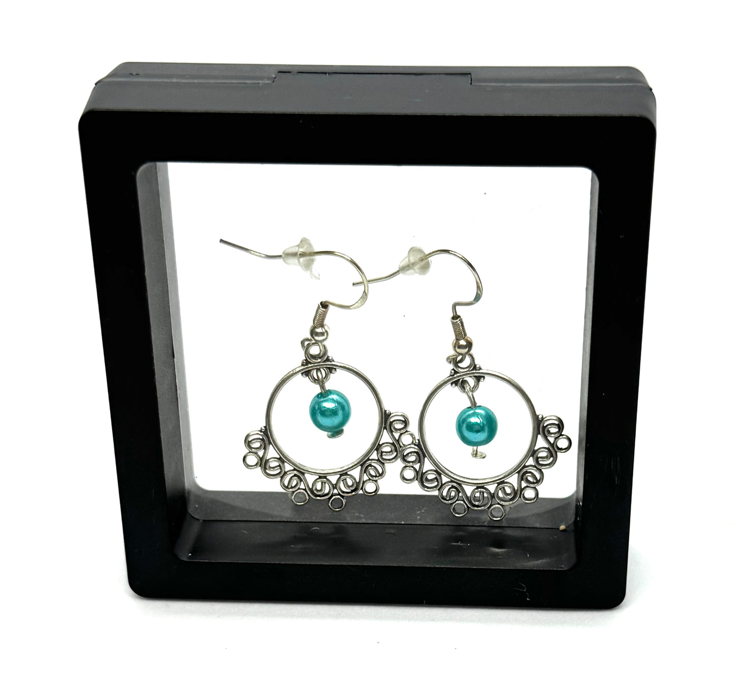 #2 Turquoise Chaos Orbit Earrings – FDSS Handmade Silver Swirl Dangles