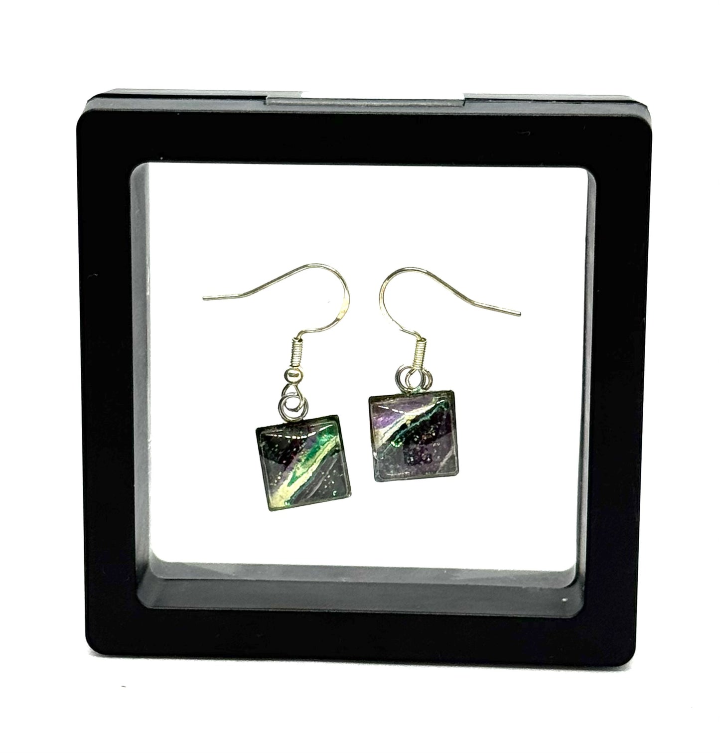 #5S Moonlit Mischief Sterling Silver Paint Pour Glass Dome Earrings