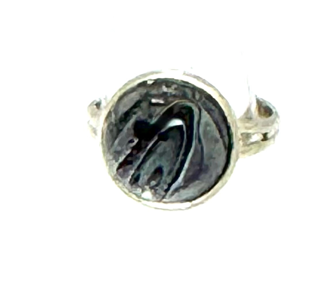 #11 Shadow Current Glass Dome Ring – Smoky Gray & Black Swirl Adjustable Ring