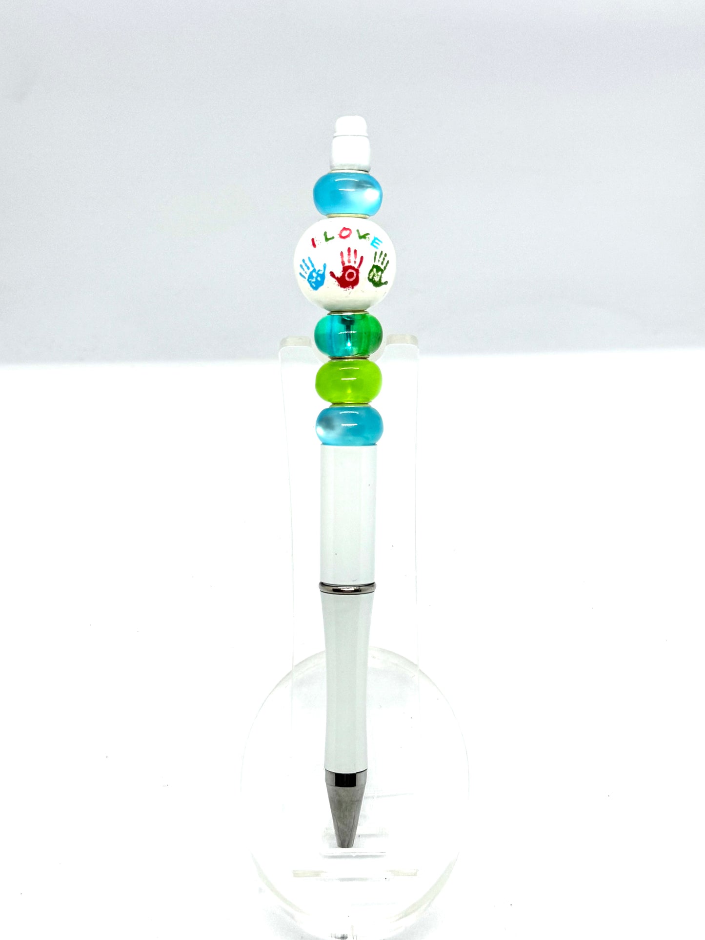 White “I Love Mom” Beaded Pen