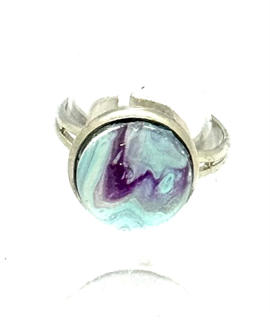 #5 Mint Mirage Glass Dome Ring – Purple & Aqua Swirl Statement Ring