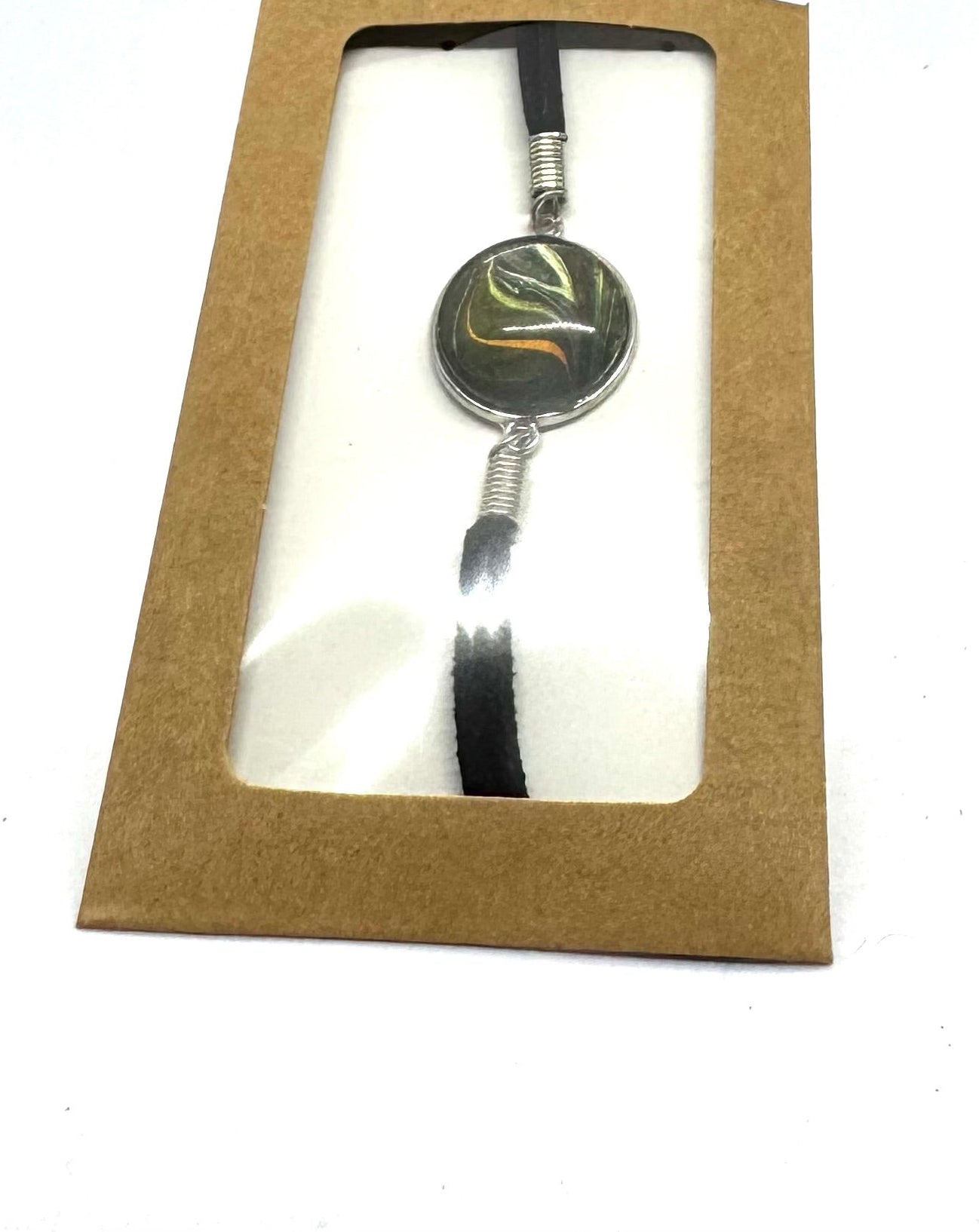 #1 “Dark Energy But Make It Wearable 🖤 | Handmade Leather Cord Bracelet | Abstract Glass Dome Charm | Gothic Minimalist Jewelry | FDSS One-of-a-Kind”