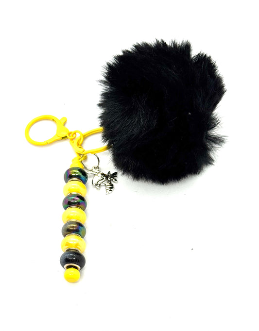 FDSS “Bee-lieve in Chaos” Bumblebee Pom Pom Handmade Keychain Charm