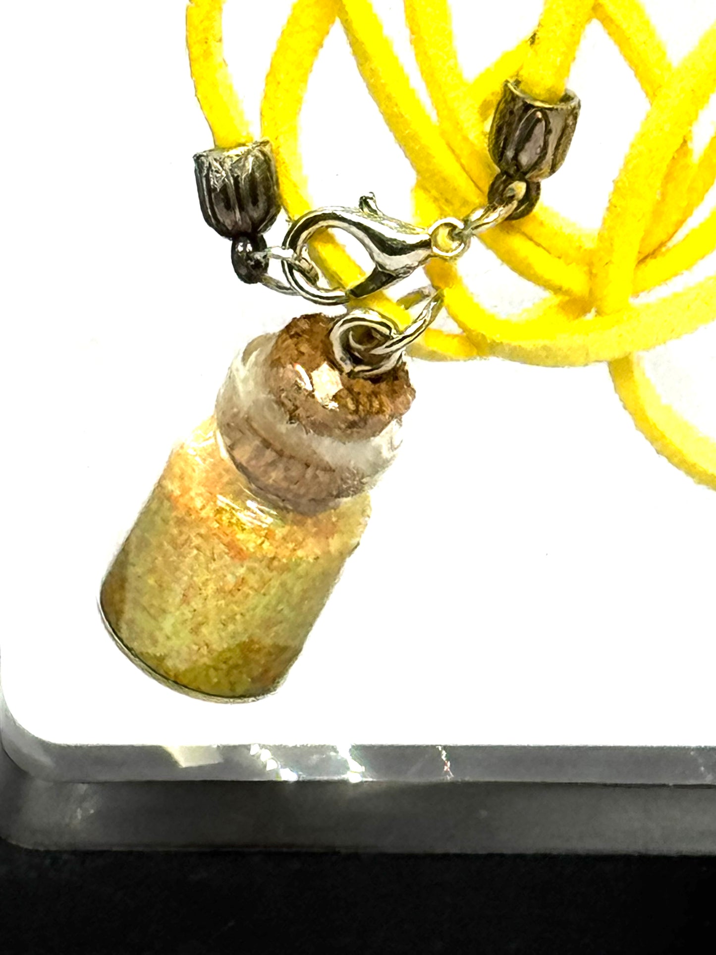 Neon Yellow Potion Necklace | 32” Leather Cord | Glass Vial Charm | Lobster Clasp | Handmade Statement Jewelry