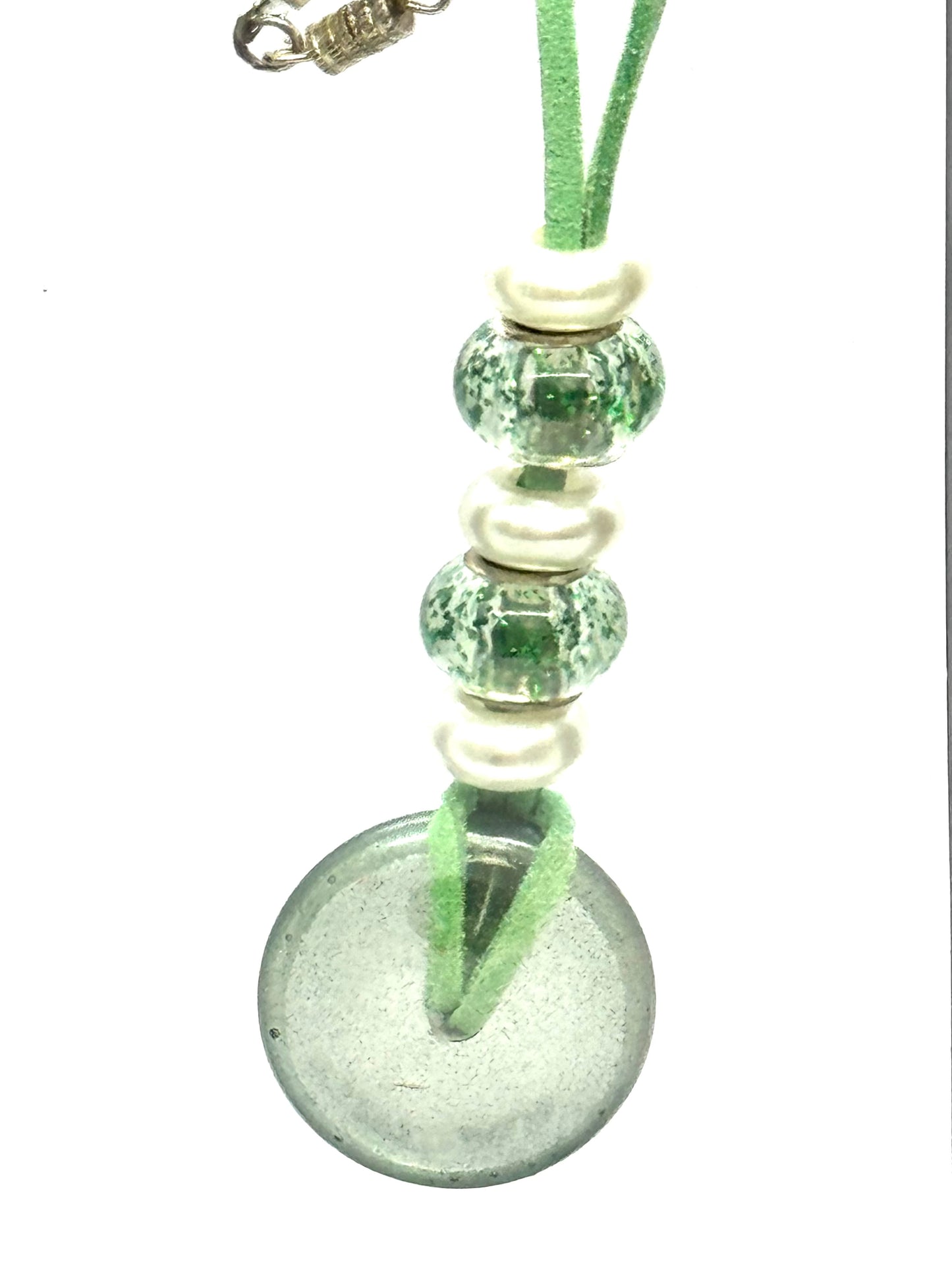 Green Beaded Pendant Necklace | 36” Cord | Screw Clasp | Handmade Statement Chaos