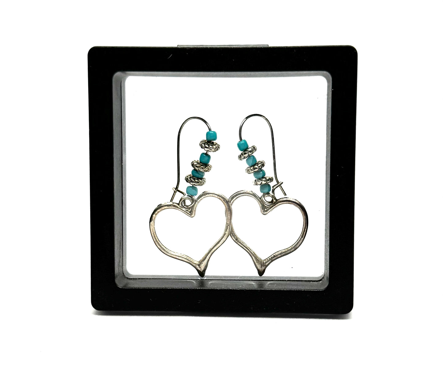 #8 Turquoise Heartbreaker Earrings – Silver Heart Dangle Earrings with Blue Beads