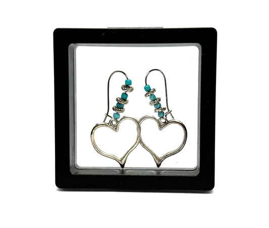 #8 Turquoise Heartbreaker Earrings – Silver Heart Dangle Earrings with Blue Beads