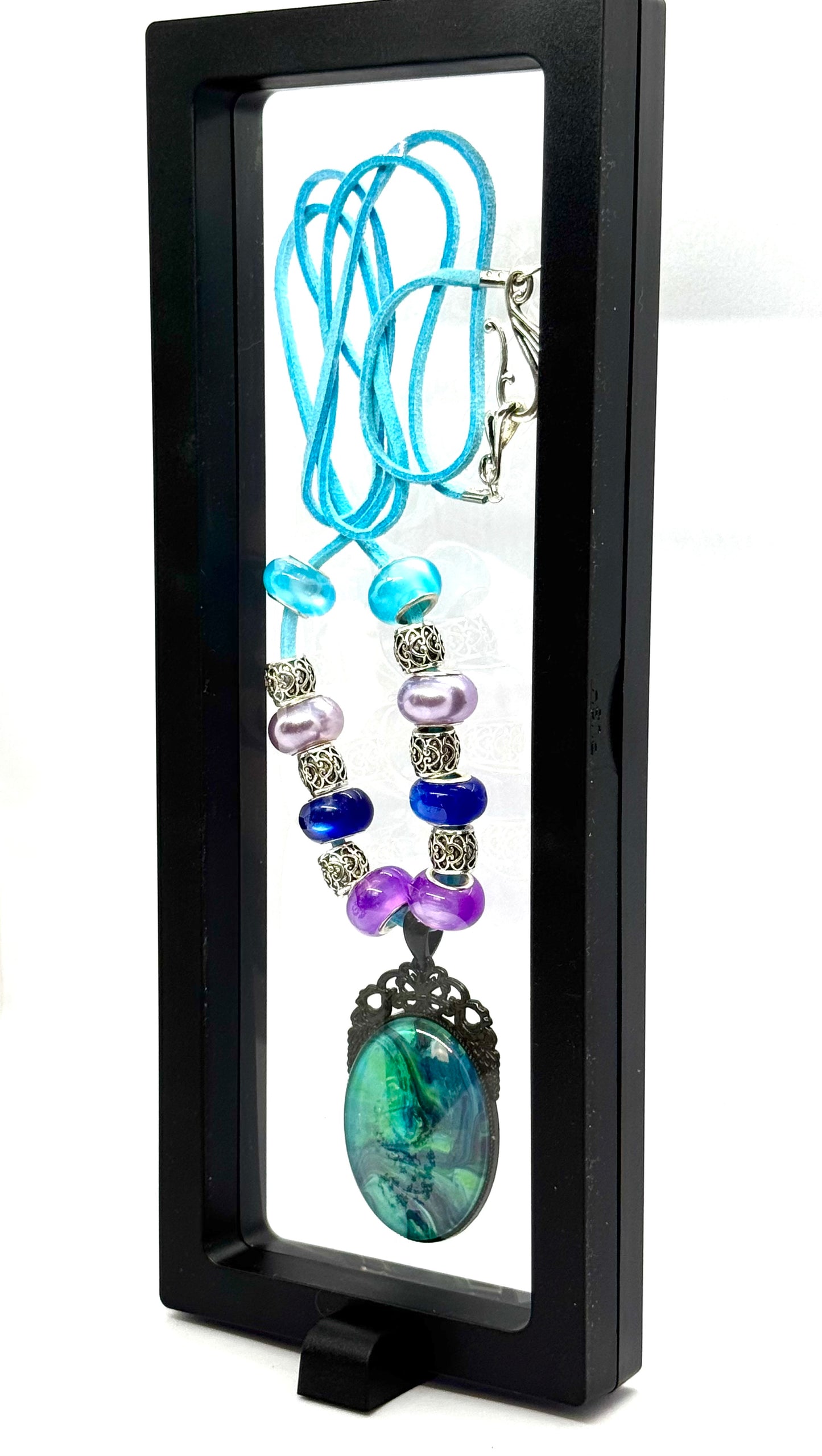 Emotional Support Chaos Necklace | Ocean Storm Pendant | Blue Leather Cord | Beaded Statement Piece