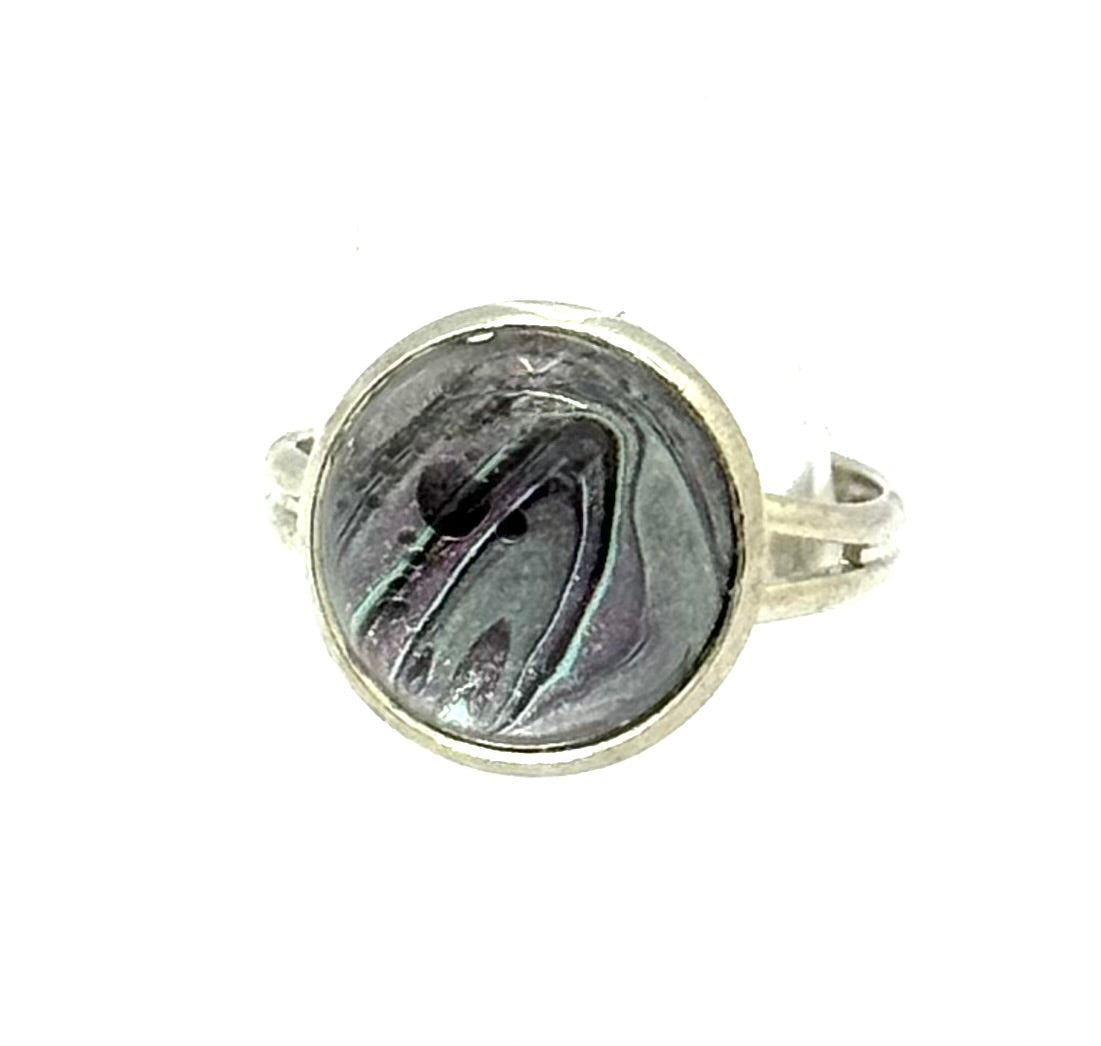 #11 Shadow Current Glass Dome Ring – Smoky Gray & Black Swirl Adjustable Ring