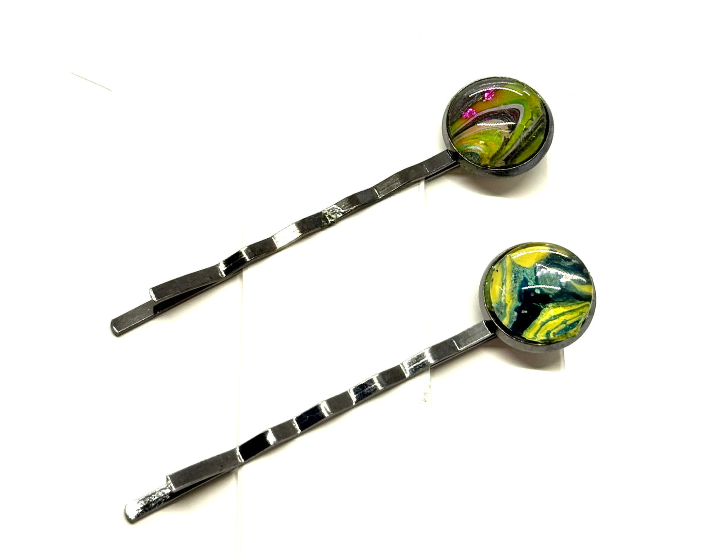 #1 Sun Toxic Bobby Pins – Yellow & Green Swirl Set (2pc)