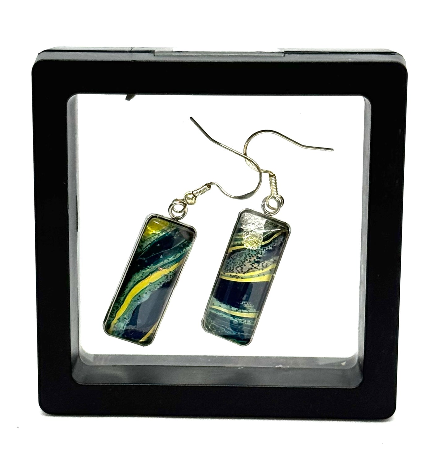 #9S Storm Chaser Sterling Silver Rectangle Glass Dome Earrings