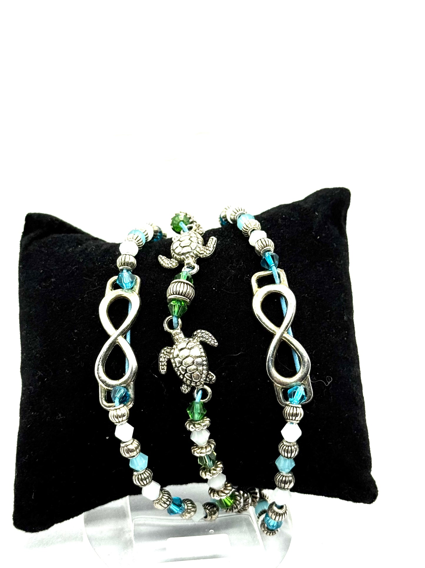 Triple Strand Turtle & Infinity Bracelet – Ocean Inspired Handmade Beaded Bracelet | Coastal Jewelry, Sea Turtle Charm, Stacking Bracelet, Unique Gift