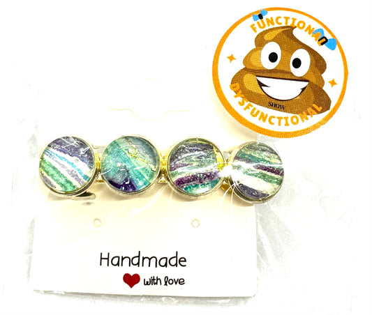 #1 Forest Mood Swing Barrette – Green & Purple Resin Disc Hair Clip