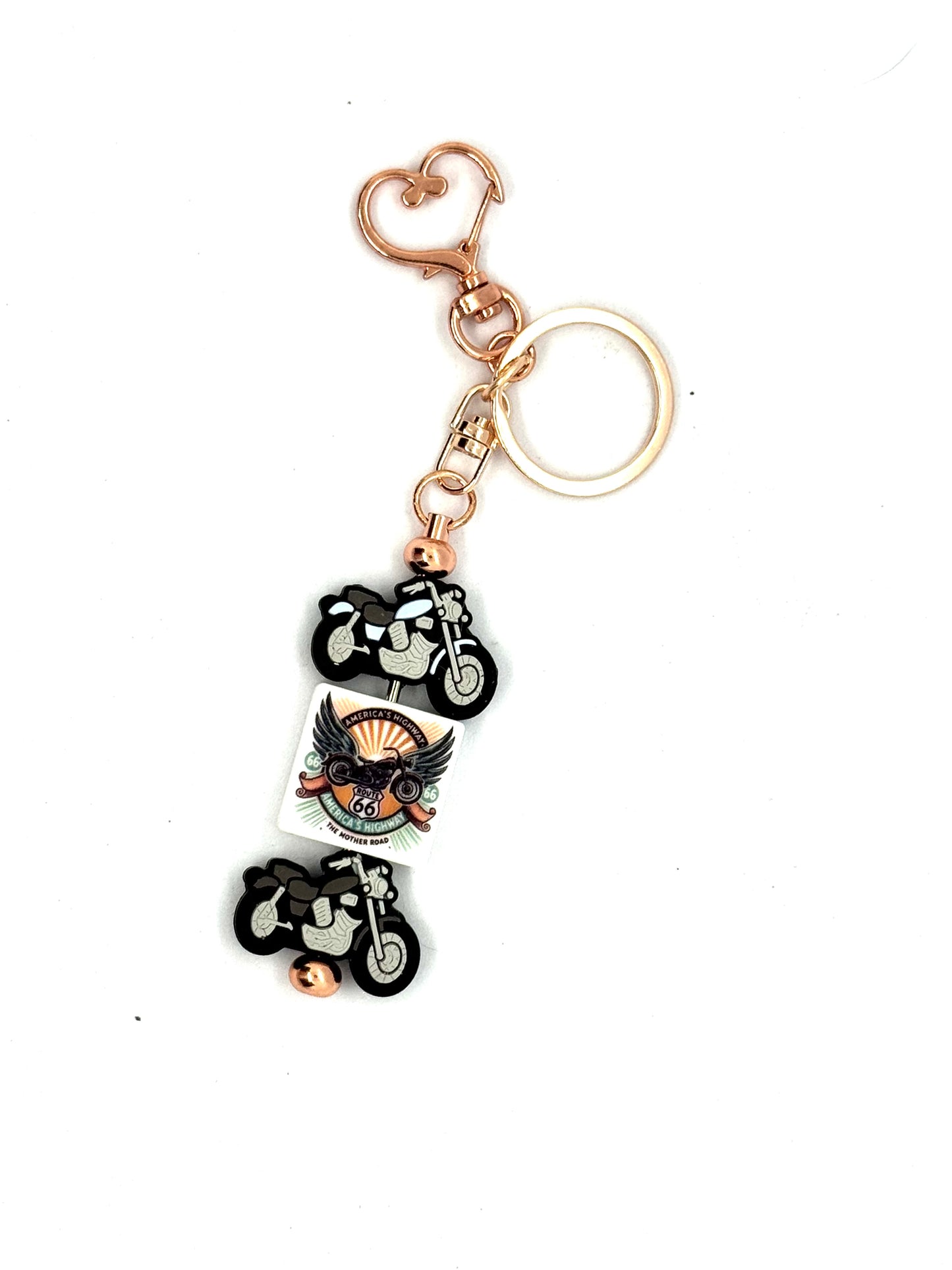 FDSS “Born to Roam, Forced to Adult” Motorcycle Route 66 Handmade Beaded Keychain