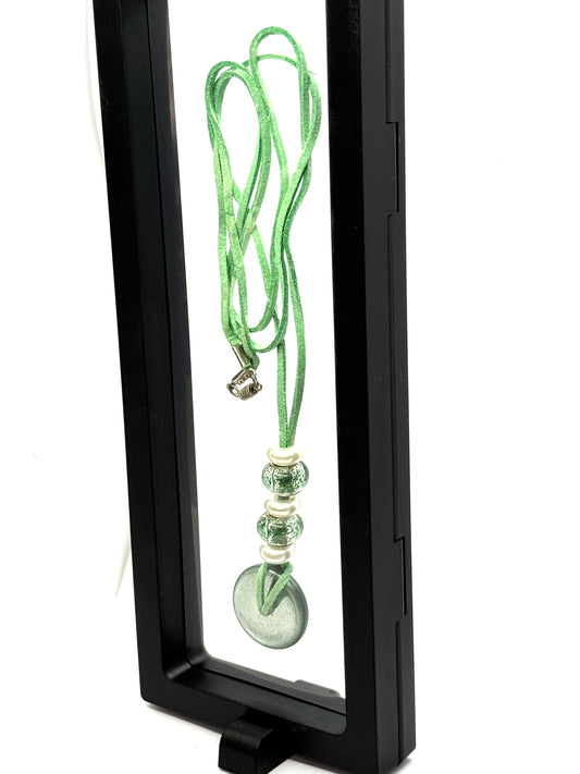 Green Beaded Pendant Necklace | 36” Cord | Screw Clasp | Handmade Statement Chaos