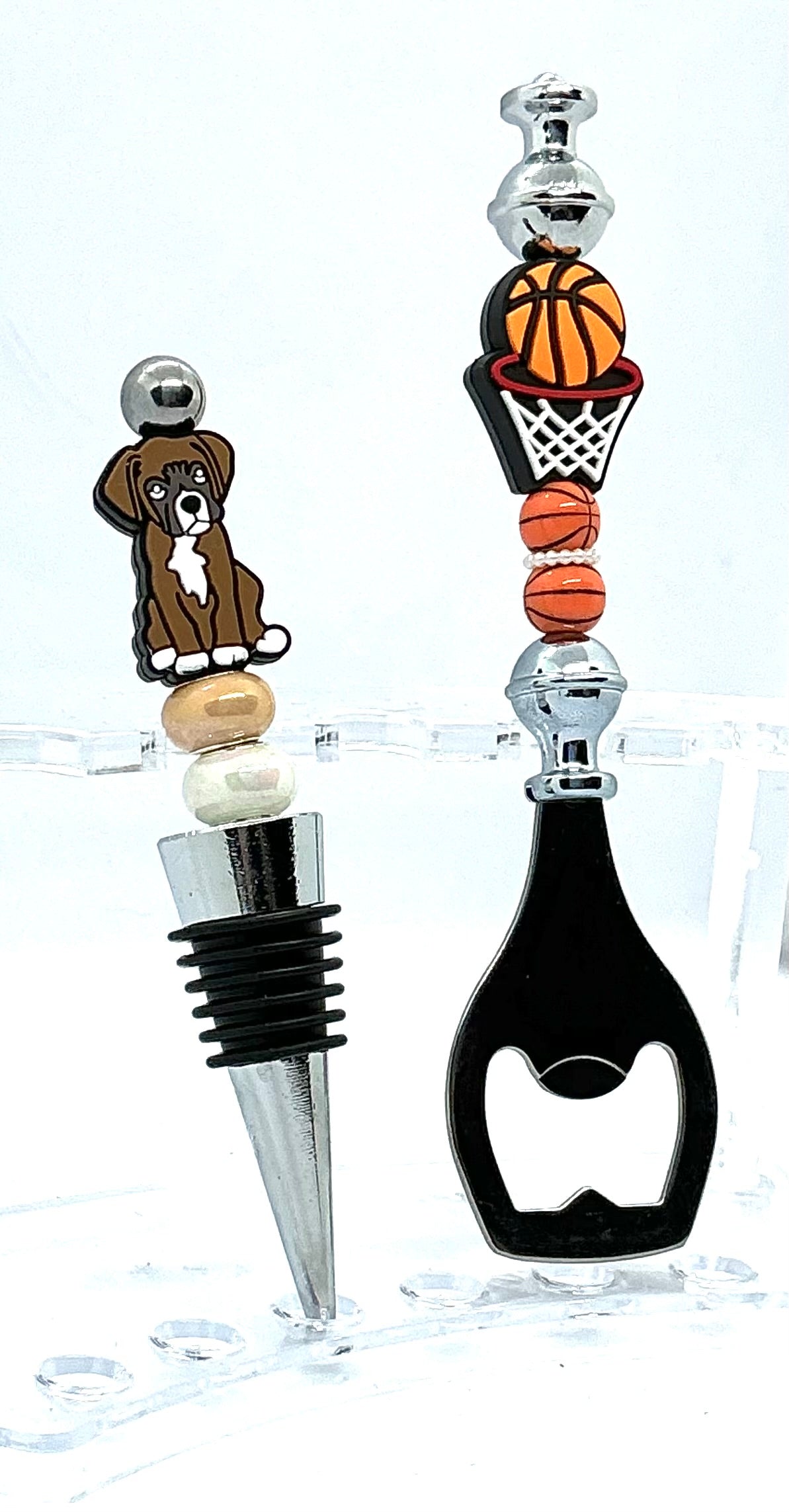 The Pop It & Stop It Set | Basketball Bottle Opener & Boxer Dog Wine Stopper