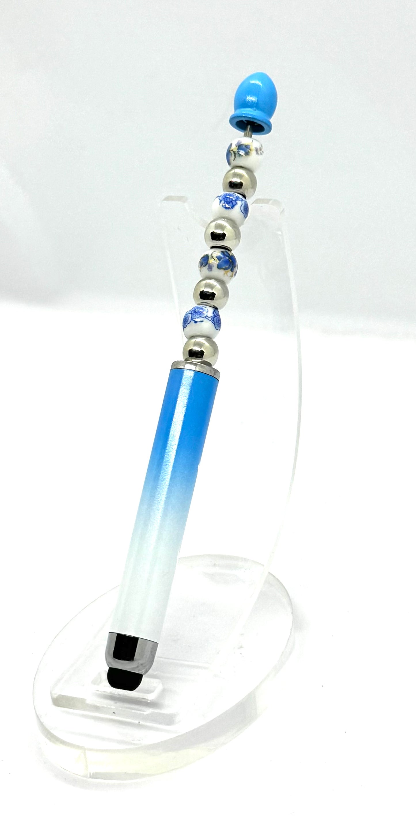 Blue Skies & Beautiful Chaos | Handmade Blue Floral Beaded Stylus Pen