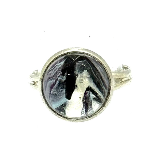 #6 Obsidian Silence Glass Dome Ring – Black & Silver Abstract Statement Ring