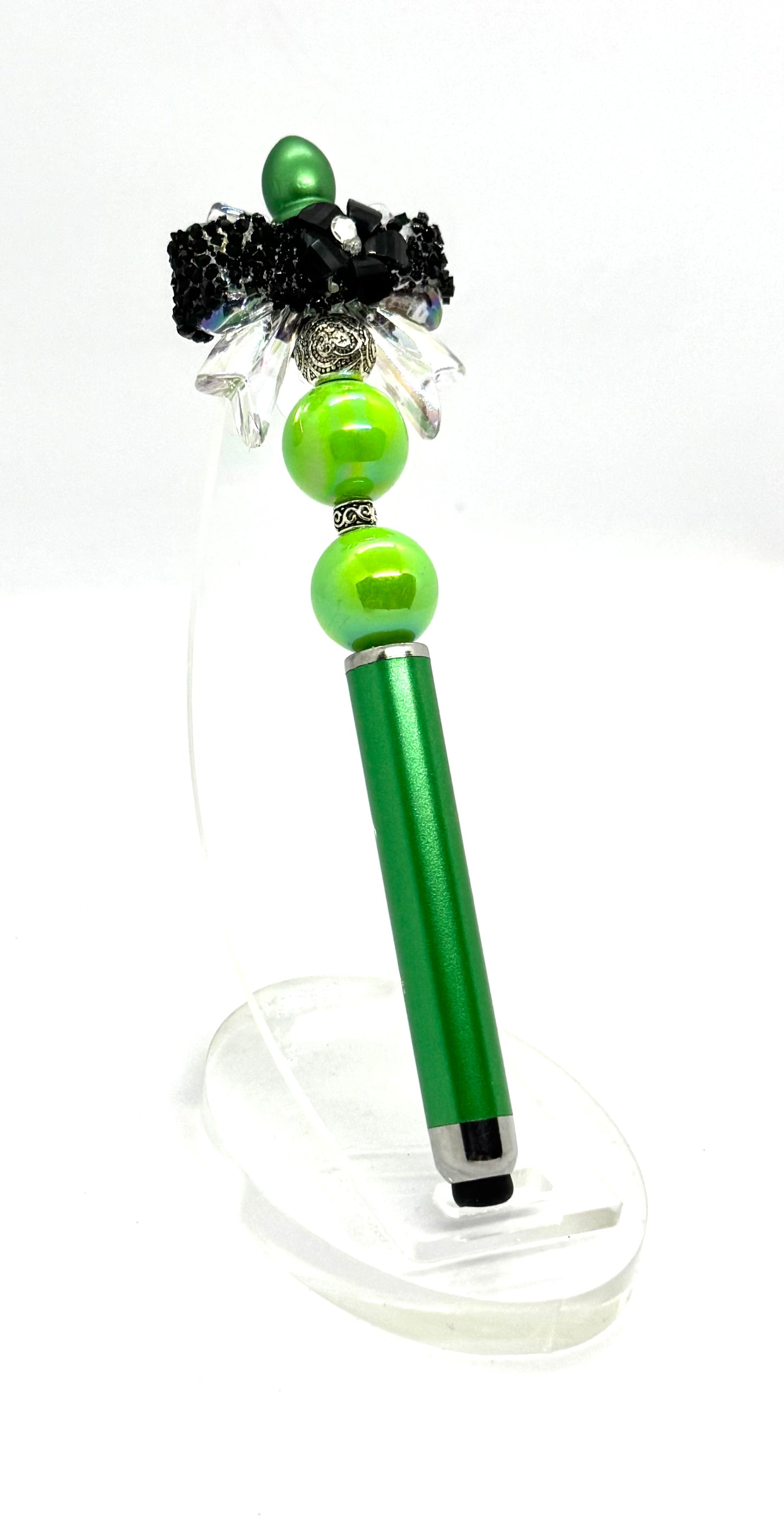 Too Extra to Be Ordinary | Handmade Emerald Sparkle Bow Stylus Pen