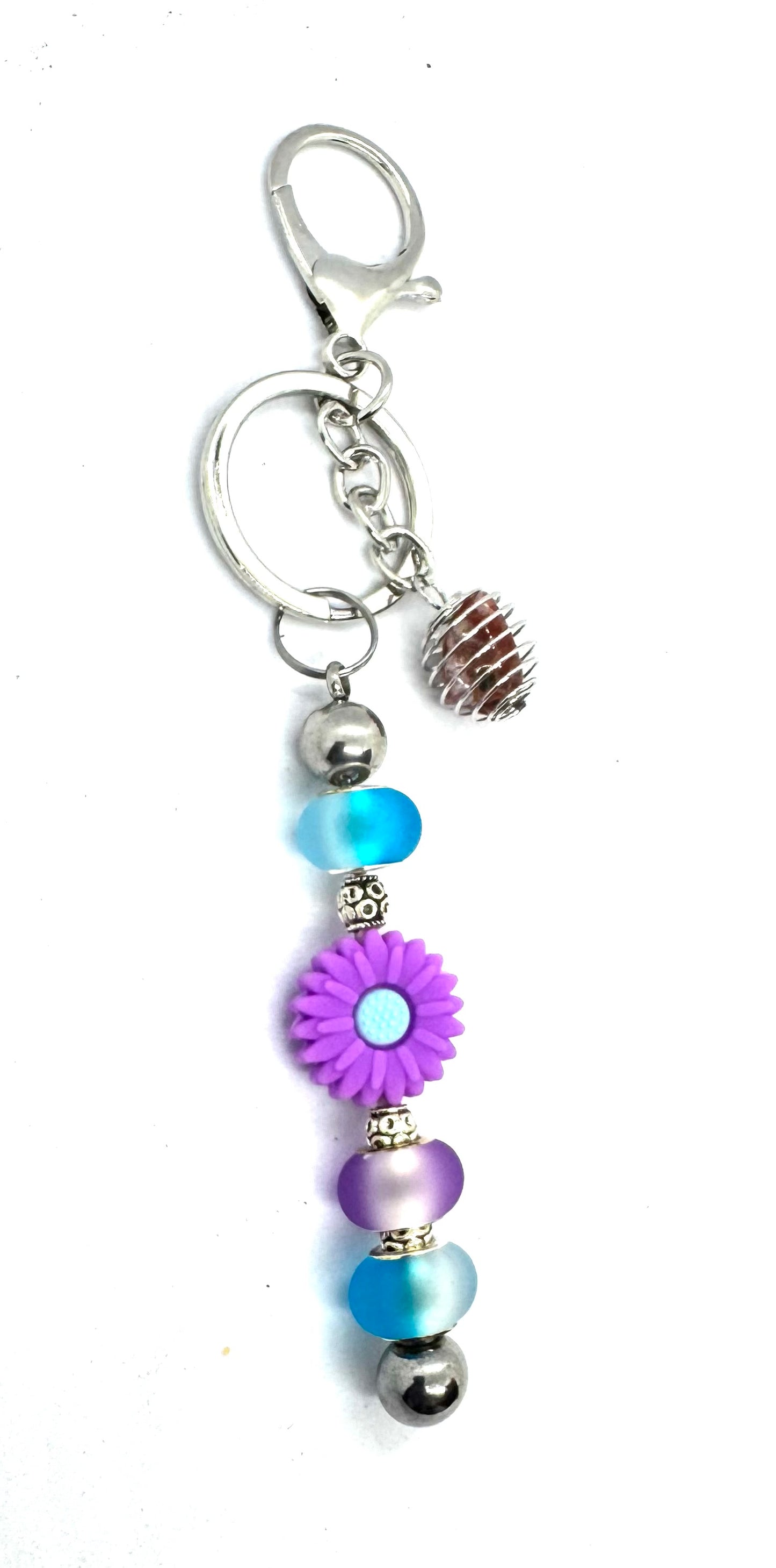Grow Through the Shit Show | Handmade Purple Daisy & Gemstone Keychain