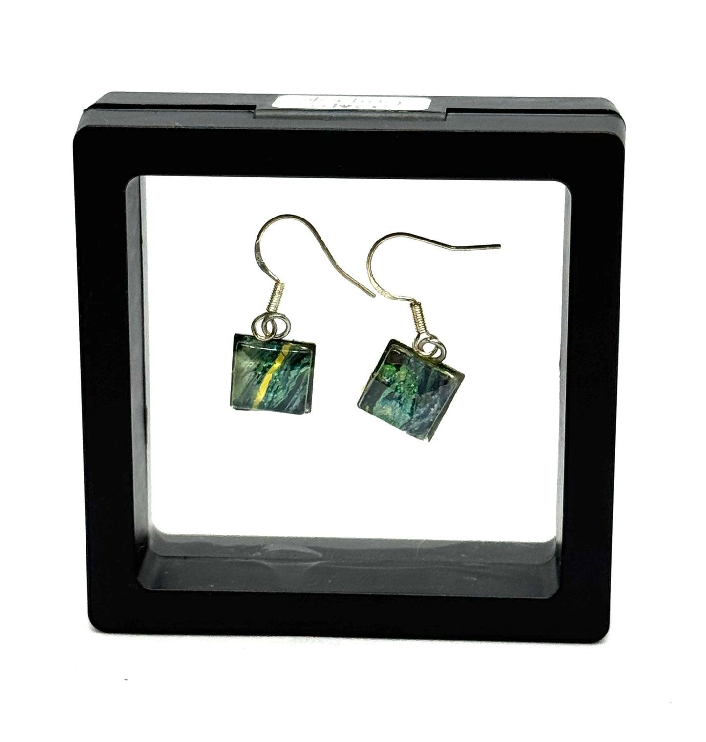 #10S Emerald Current Sterling Silver Square Glass Dome Earrings