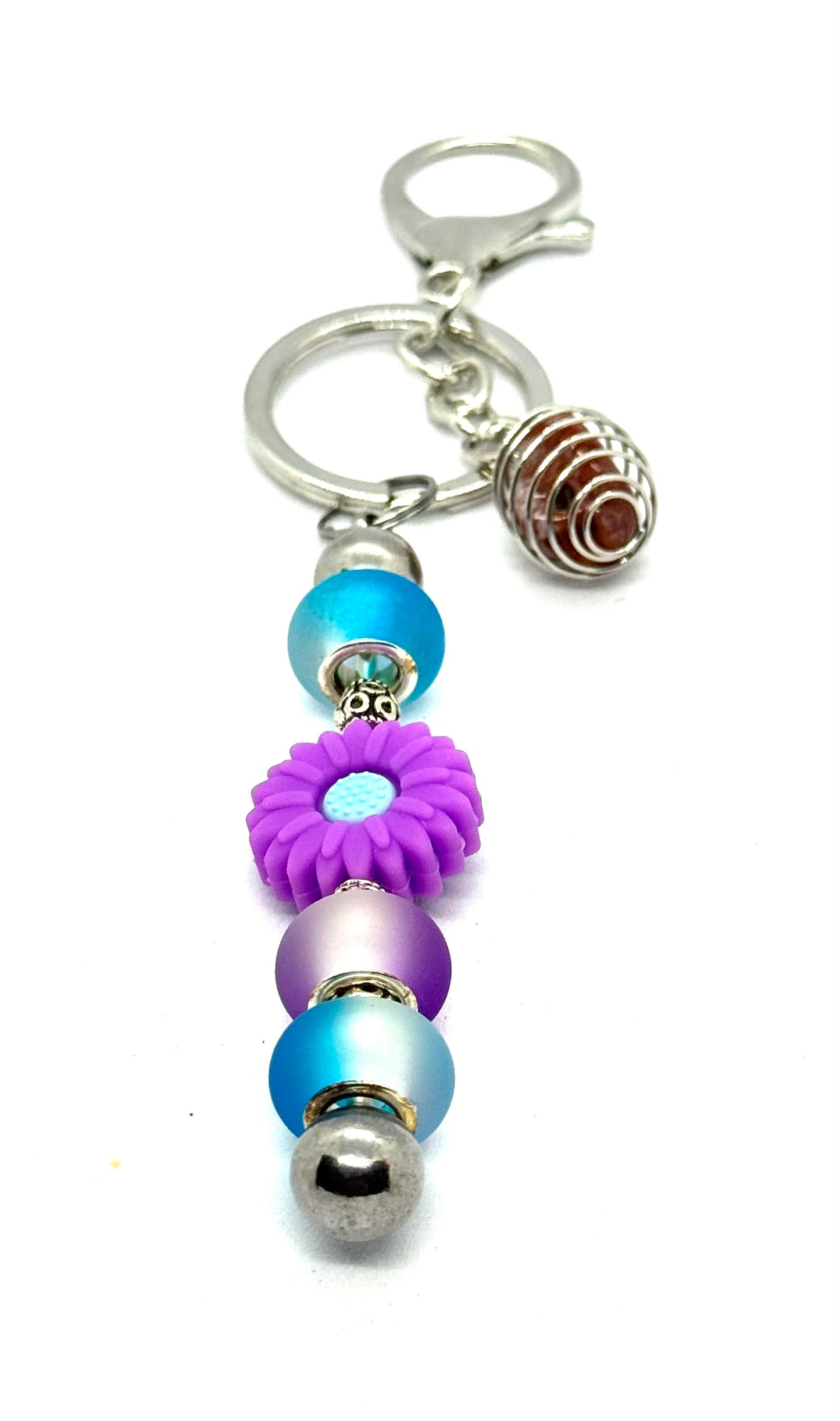 Grow Through the Shit Show | Handmade Purple Daisy & Gemstone Keychain