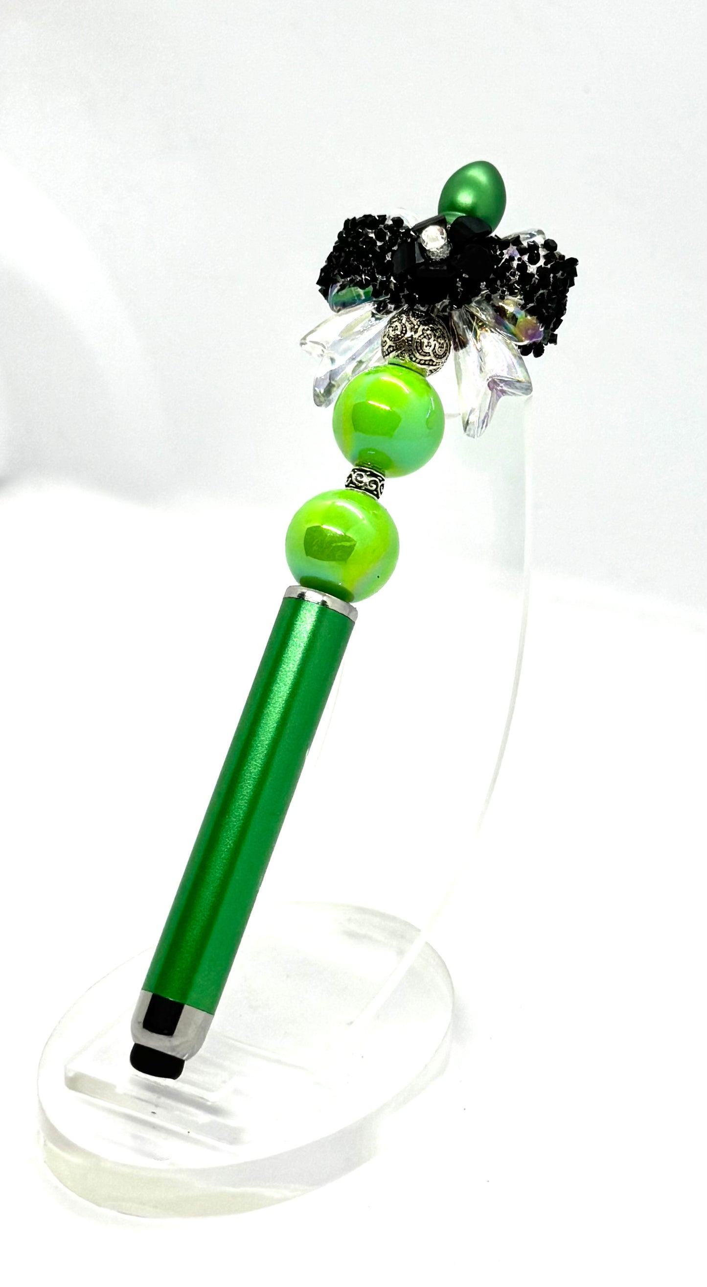 Too Extra to Be Ordinary | Handmade Emerald Sparkle Bow Stylus Pen