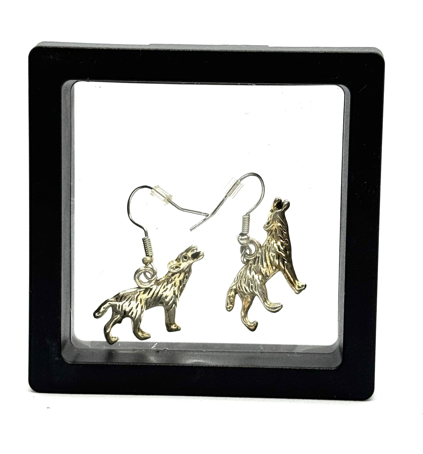 #47 Raised by Wolves Earrings – Silver Wolf Charm Dangle Earrings