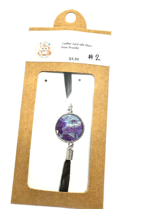 #2 Chaos Meets Cosmic Energy — Handmade Purple Galaxy Glass Dome Bracelet | Dark Aesthetic Leather Cord Statement Jewelry | One-of-a-Kind FDSS