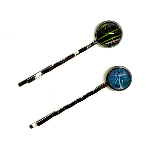 #4 Toxic Energy Bobby Pins – Black & Neon Green Swirl Set (2pc)