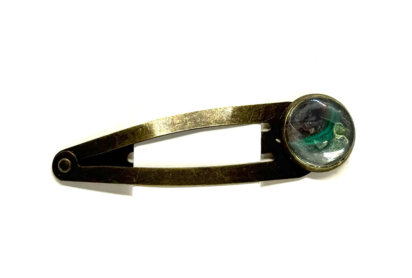 The “Calm on the Outside, Plotting on the Inside” Handmade Snap Hair Clip – Emerald Smoke Edition