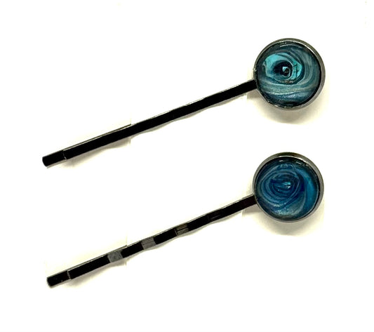 The “Tiny Hurricane Energy” Bobby Pin Set – Handmade Ocean Swirl Hair Pins (Set of 2)