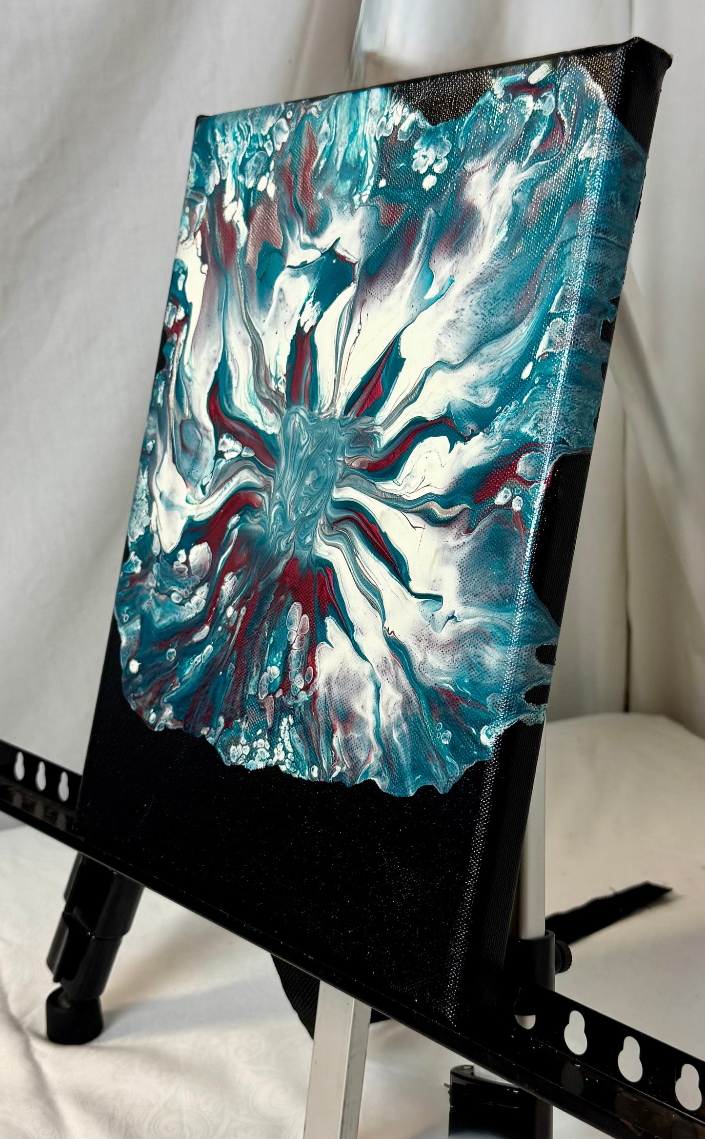Jellyfish – Teal, White & Crimson Abstract Fluid Art Canvas