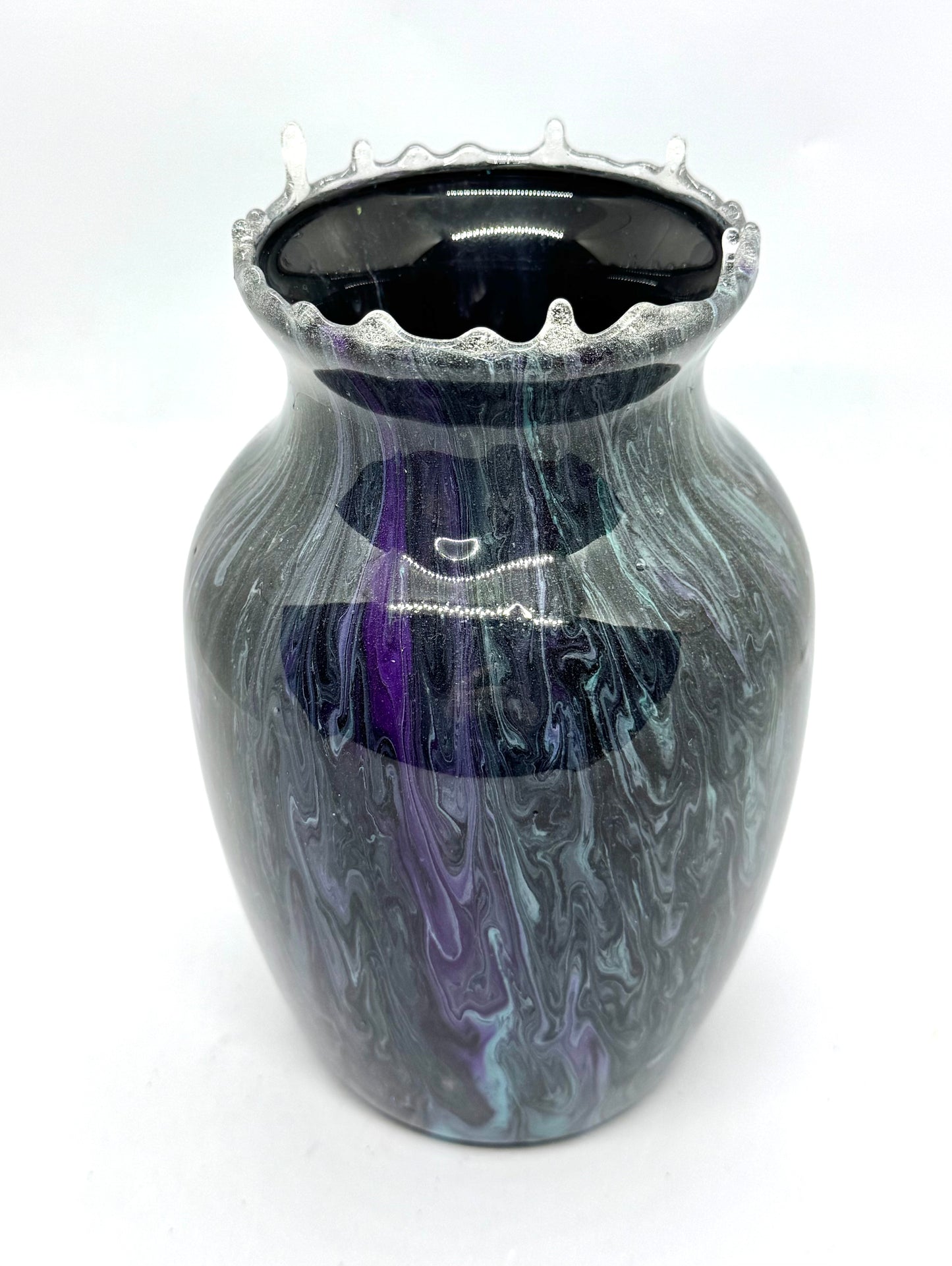 Midnight Void Resin Vase (Smoke + Violet Chaos Drip Rim)