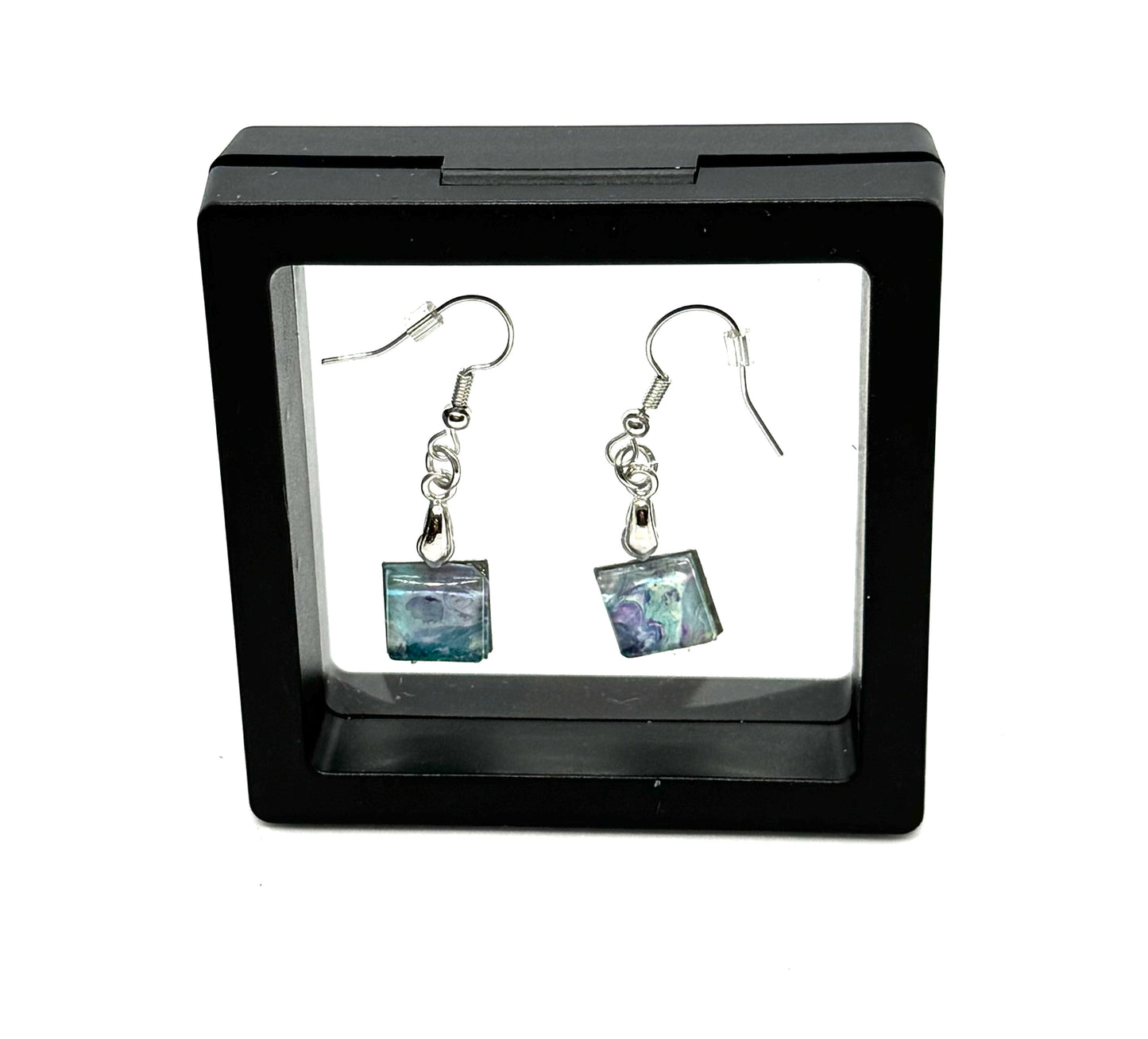 #17 🌊 Mermaid Therapy Session Earrings – Handmade Acrylic Paint Pour Square Dangle Earrings