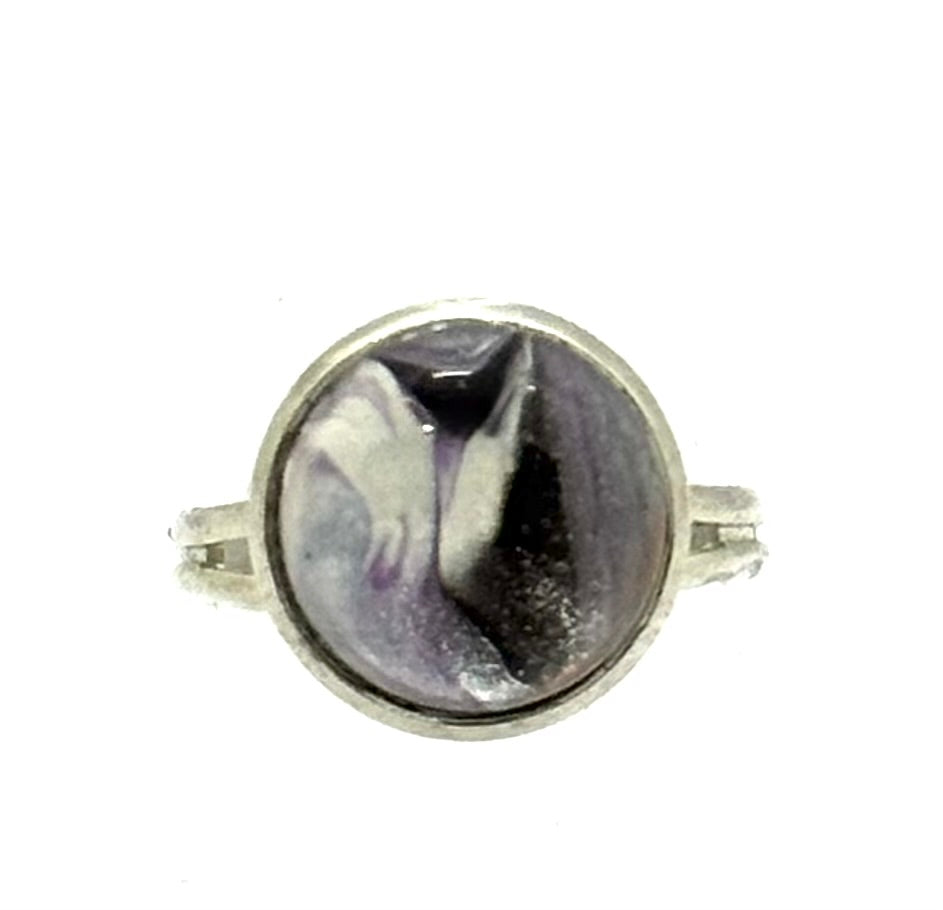 #10 Midnight Divide Glass Dome Ring – Smoky Black & Gray Swirl Adjustable Ring
